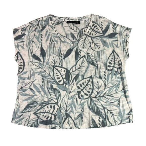 Tahari Blouse Top Womens Medium Palm Green 100% Linen Relaxed Boxy Lightweight - Picture 1 of 7